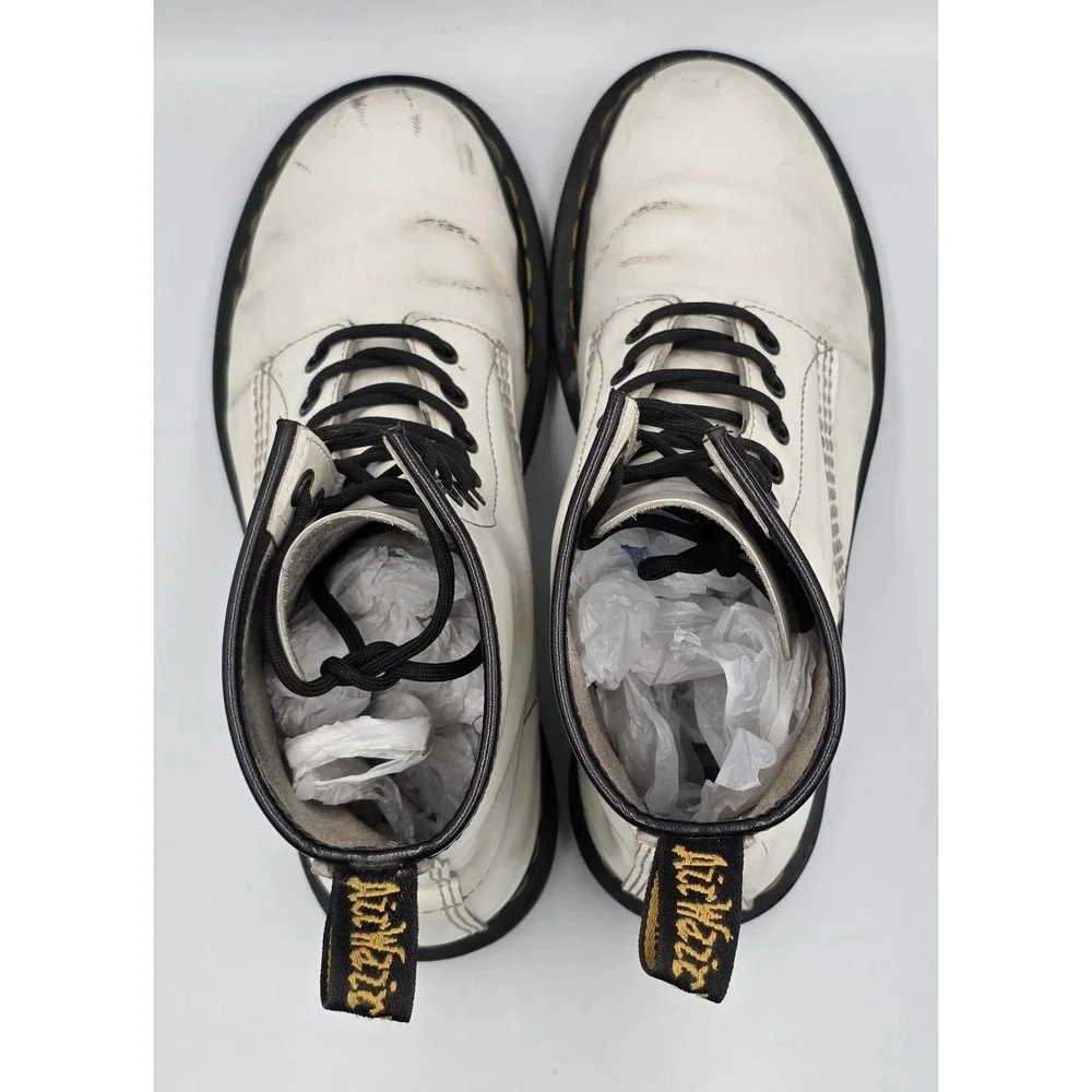 Dr Dr. Martens 1460 Black White Leather Boots UK 7 US Men 8 EU 41 Lace Up